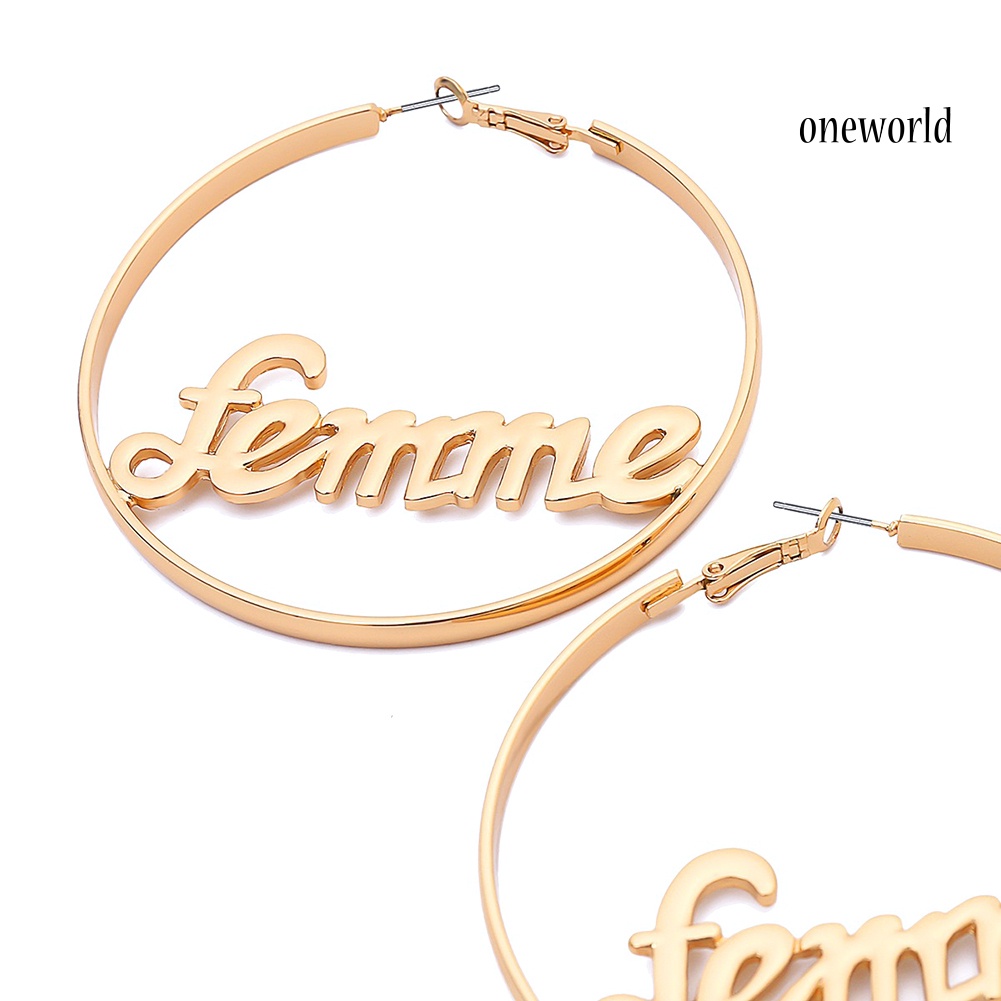 OW@ Women Geometric Femme Baby Letter Hollow Hoop Circle Earring Statement Jewelry