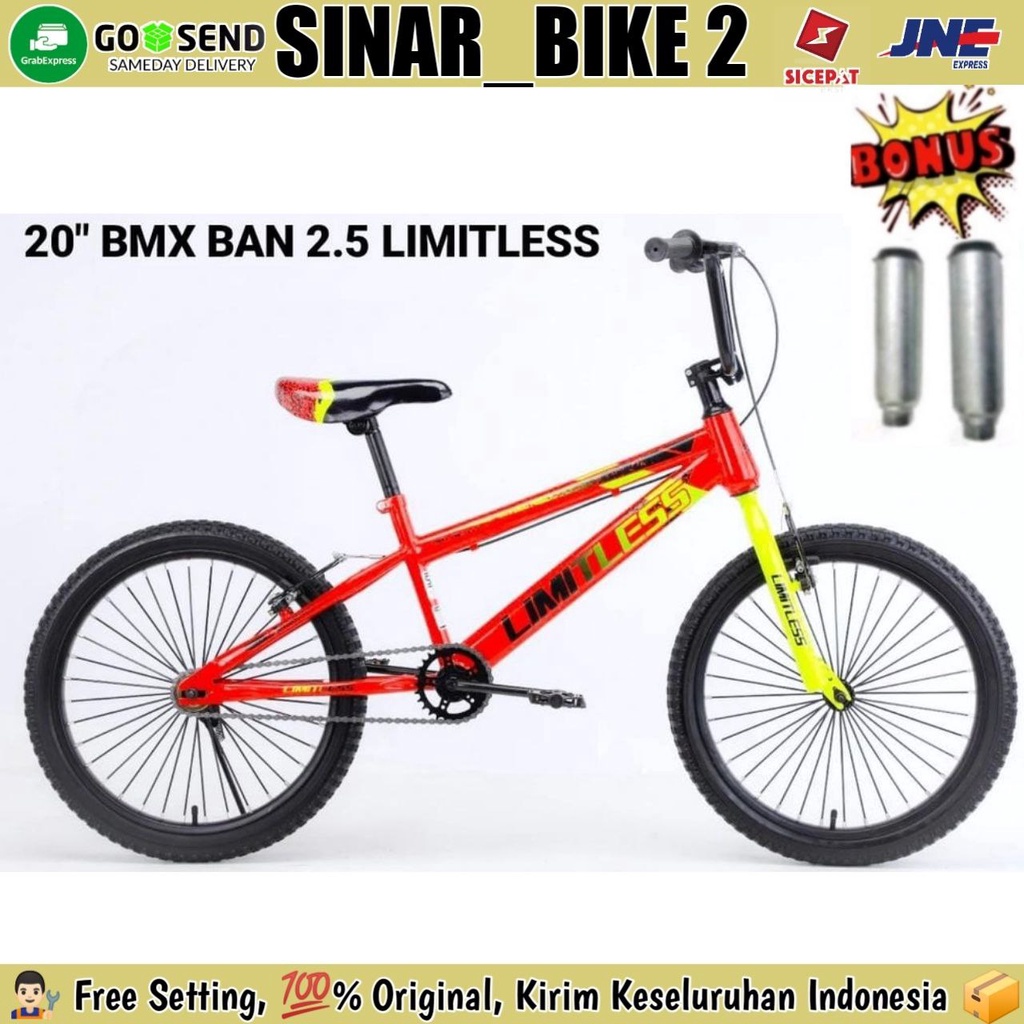 Sepeda Anak Laki 20 Inch BMX LIMITLESS 8820 Ban 2.5 Bonus Jalu