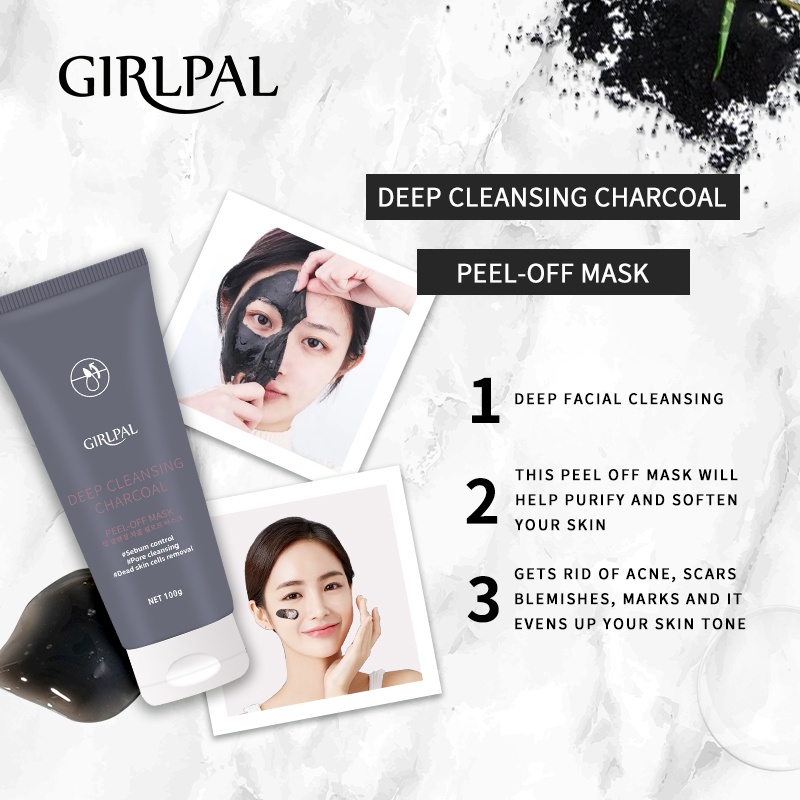 GIRLPAL Charcoal Blackhead Remover Mask 100g Peel Off Masker Wajah ​Hidung - Pembersih Komedo Deep Cleaning Oil Control Mengecilkan Poripori Wajah