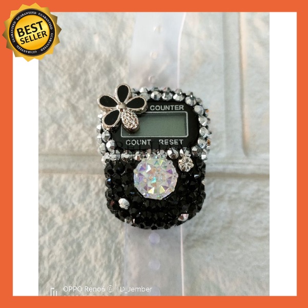 TASBIH DIGITAL CANTIK / TASBIH DIGITAL SWAROVSKI OMBRE HITAM TOTOL SILVER BUNGA GLITER STARLIGHT  ta