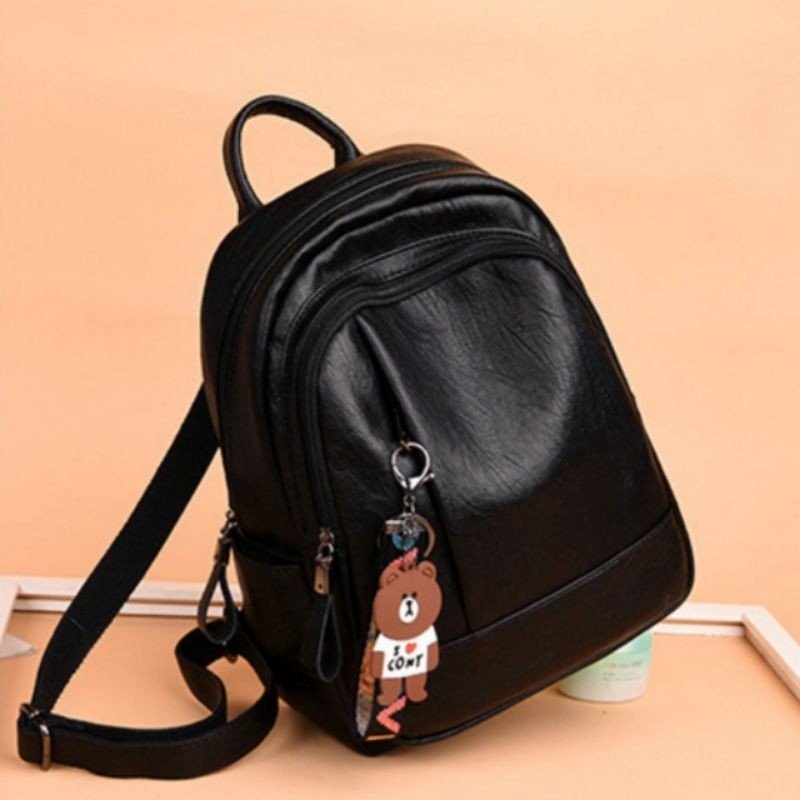 Stylish Ransel wanita bahan kulit bisa cod gratis gantungan boneka