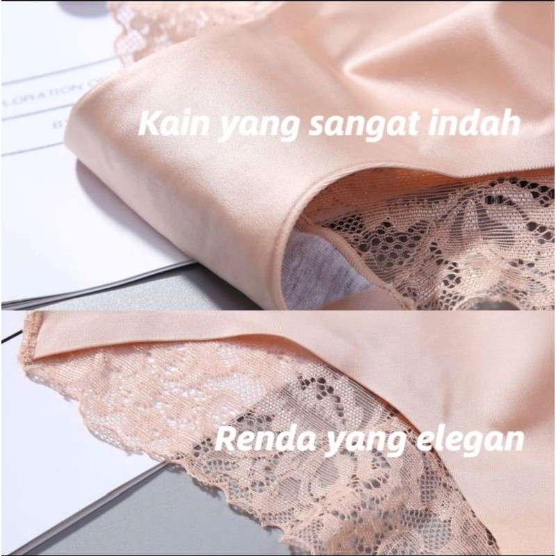 Celana Dalam CD Wanita Seamless Renda Ice Silk Lace Underwear