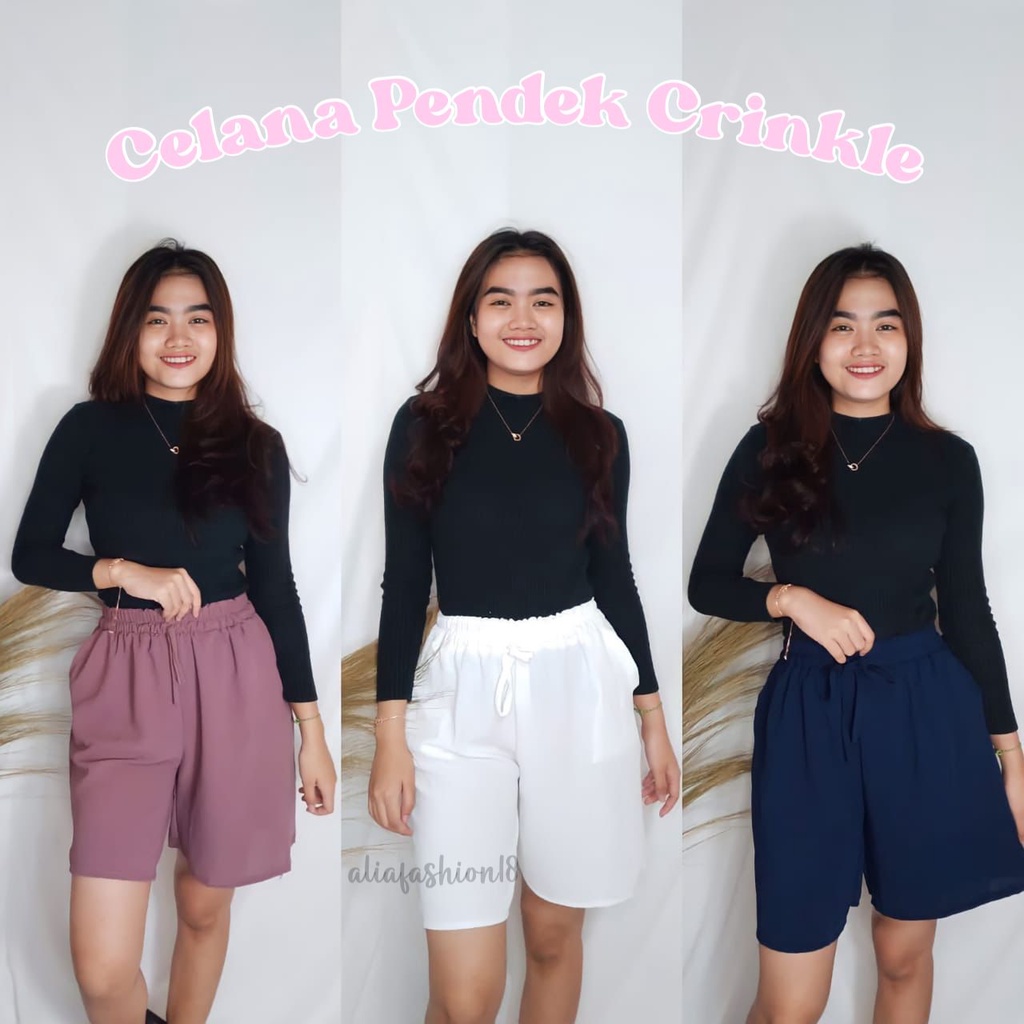 CELANA PENDEK HIGHWAIST CRINKLE/SHORT PANTS/CELANA WANITA FULL KARET