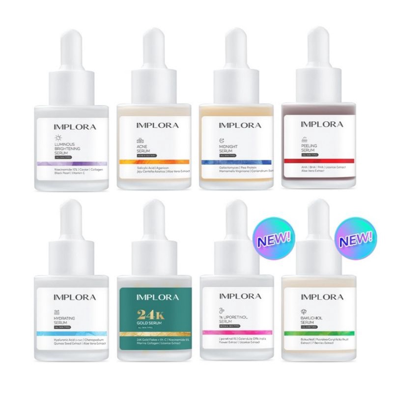 IMPLORA SKINCARE (NEW SALMON DNA &amp; BIRD NEST) SERUM WAJAH FACE SERUM CHEMICAL PEELING BRIGHT NIACINAMIDE 10% IMPLORA COSMETIC OFFICIAL 20ml CAVIAR COLLAGEN VITAMIN C EXTRACT AHA BHA PHA CENTELLA ASIATICA AGING PEELING SOLUTION ACNE CARE SERUM MALAM