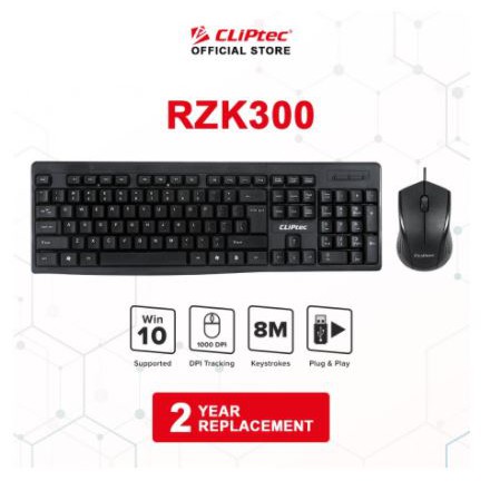 keyboard mouse cliptec wired usb 2.0 combo bundle membrane 104 key 1000dpi optical rzk-300 rzk300