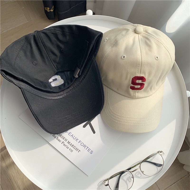 Soft Top S Letter Embroidery Baseball Cap Retro Casual Sun Protection Hip Hop