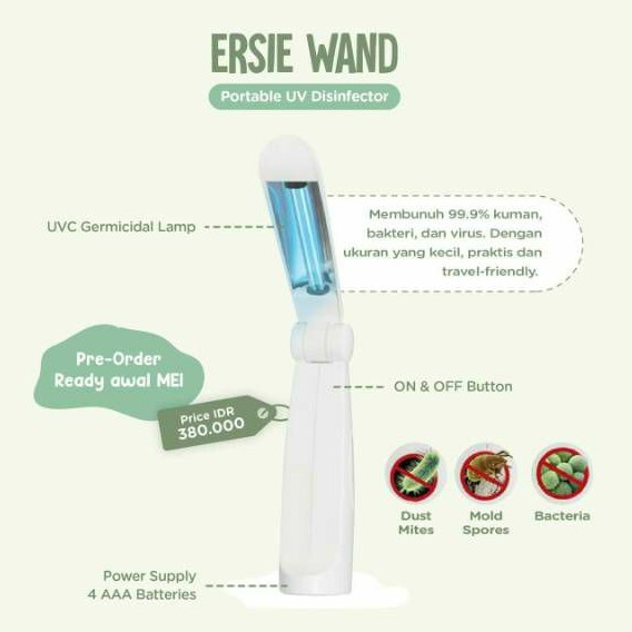 ERSIE Wand portable UV disinfector pocket steril sterilizer uvc handy toothbrush sikat gigi led