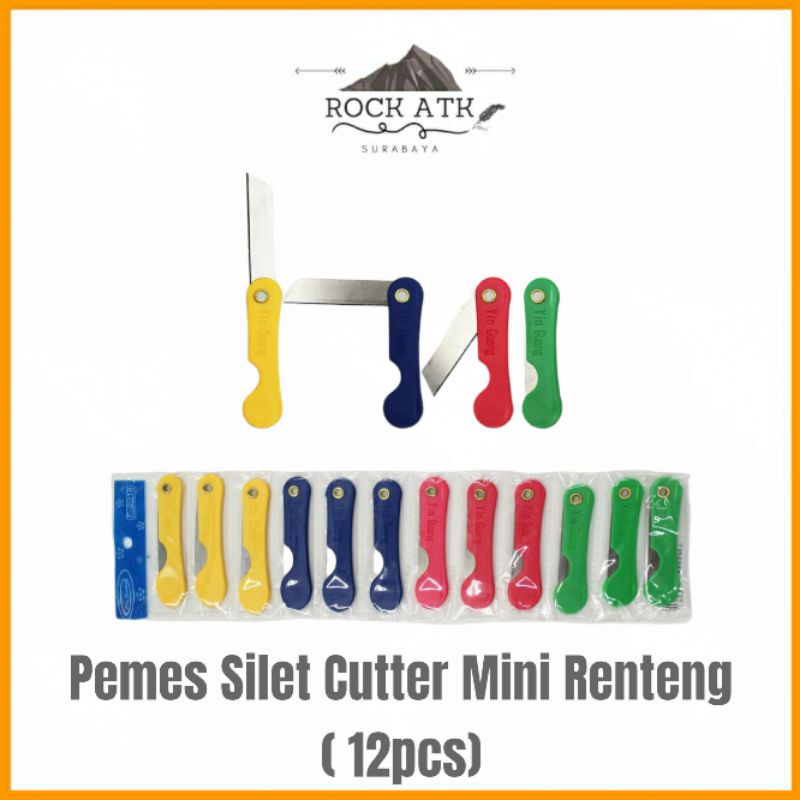 

Pemes Pisau Kaca Film / Silet Cutter Renteng Lipat Gagang Plastik Warna isi 12pcs