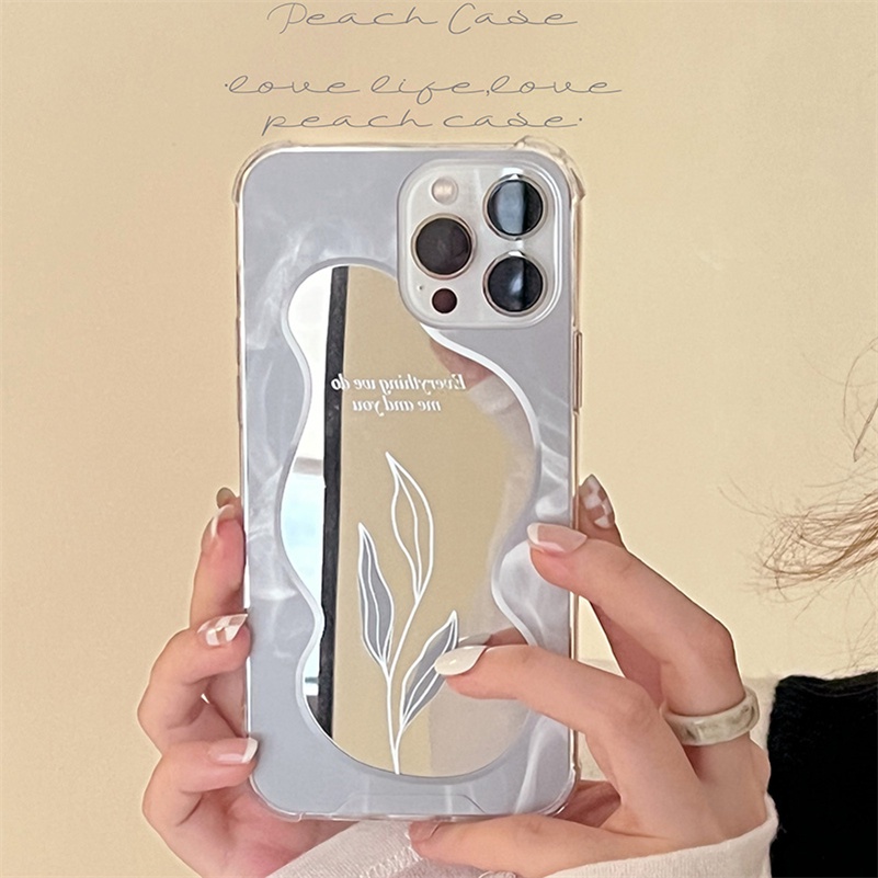 Soft Case Pelindung Bahan Silikon TPU Tahan Banting Art Soft Case Compatible for  iPhone 13 12 11 Pro Max X XR Xs Max SE 2020 iPhone 6s 6 7 8 Plus Leaf Makeup Mirror Silicone Soft TPU Phone Case Shockproof Protection Back Cover