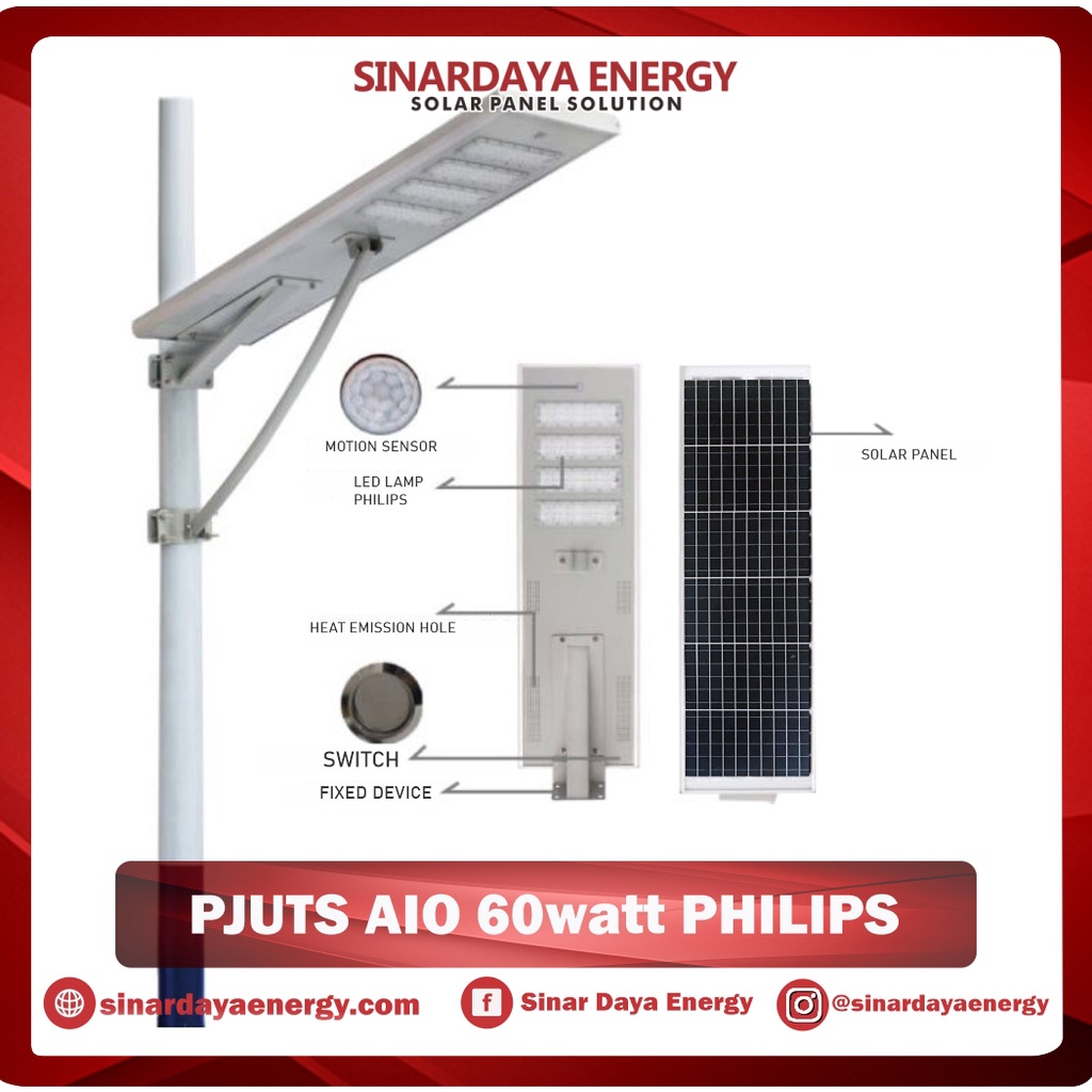 Lampu PJU Tenaga Surya All in One 60 Watt LED Philips