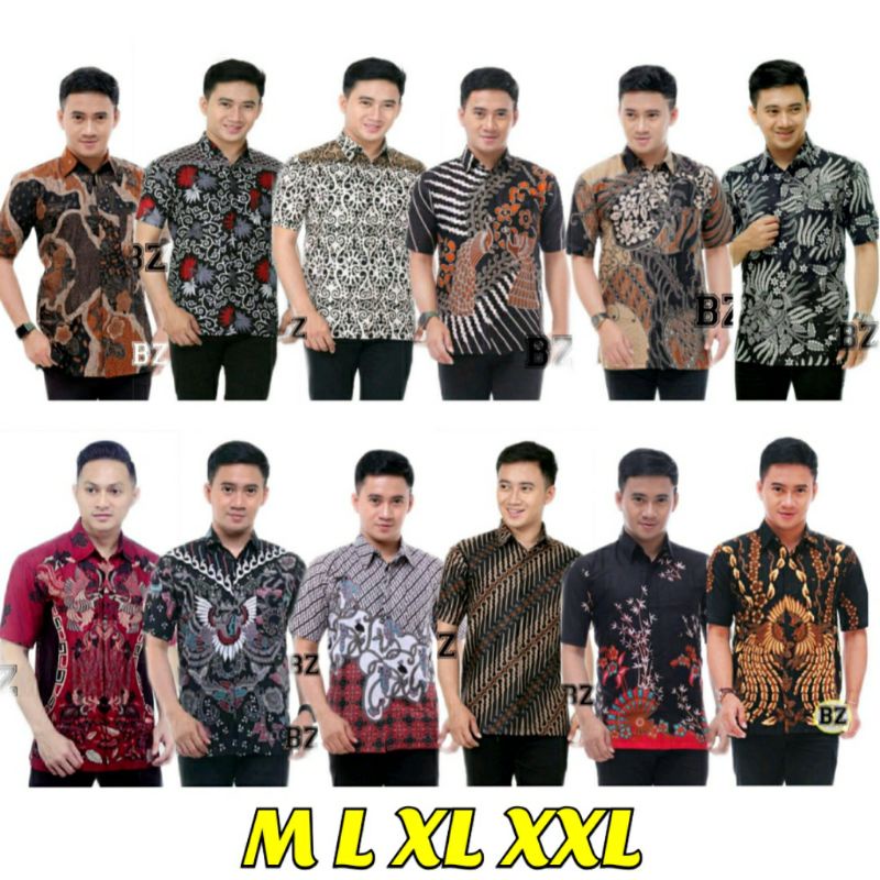 BSWART Batik HRB026 kenongo Hem Pendek Padi Pekalongan M L XL XXL Batik Pria MURAH Modern Grosir