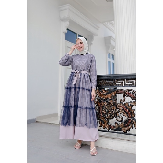 NAILA MAXI Gamis Lebaran (ld104 pjg135) - Gamis Polos Combi Tille Free Tali