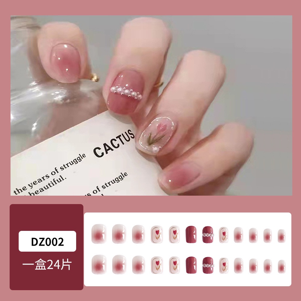 MAANGE 24PCS Kuku Palsu Nail Art Model Kuku Diamond Dot Patch Yang Dapat Dilepas Kuku Kupu-Kupu Palsu 1359