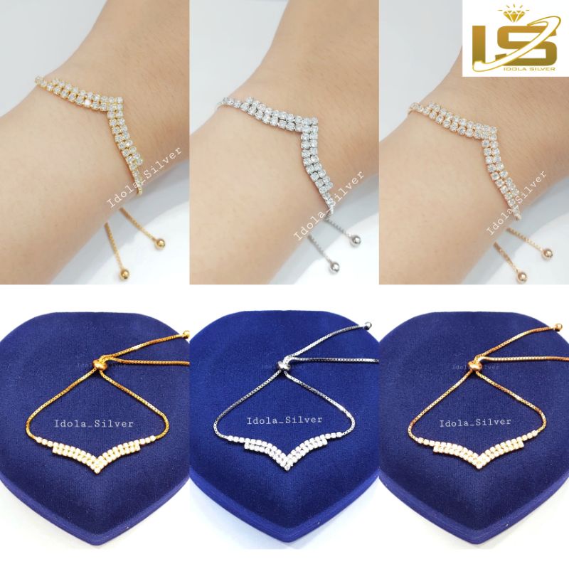 GELANG PERAK ASLI SILVER WANITA 925 LAPIS EMAS PUTIH MODEL FUJI/GELANG AUREL/GELANG FUJI DUA LAYER - PERHIASAN PERAK WANITA