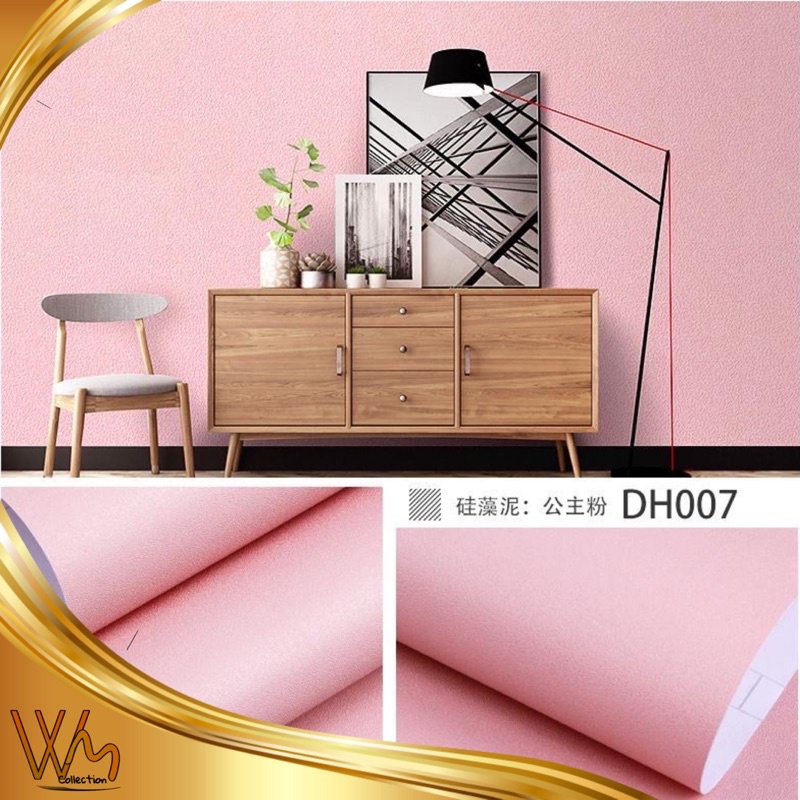 Wallpaper Dinding Sticker Motif Polos Pink 45cm x 100cm Wallsticker Dinding Tembok Motif Polos Pink 