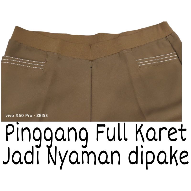 Celana Kerja Wanita Kantor Pinggang Karet High waist Jumbo Big Size Oversize  Premium