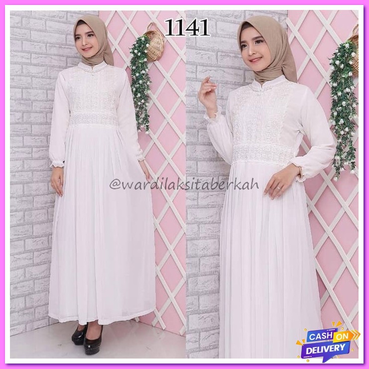 Omela Maxy Gamis Syari Kaos Linea Knit Fit To Xxl Cantik Kekinian RJ127 Gamis Putih Lebaran / Gamis