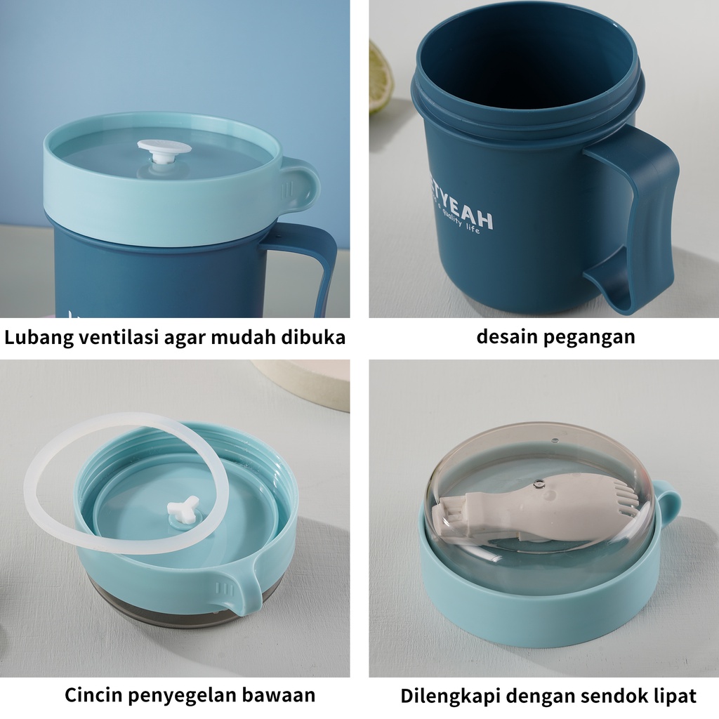 Letyeah &amp; Anantagt cangkir sarapan 500ml sendok gratis/cangkir sup Kopi Susu Oatmeal Multifungsi/cangkir sup anti tumpah portable Transparan/sup cup breakfast cup