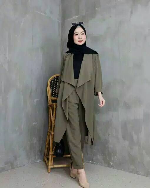 SET CARDI CELANA  LIVIOR 2IN1, MOSCREPE, GAMIS HIJAB MUSLIM, CARDIGAN, SETELAN