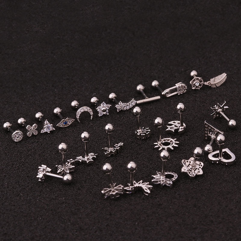 1Pc Gold Color 16g Stainless Steel Ear Cartilage Helix Screw Back Earring Stud Cz Tragus Rook Conch Piercing Jewelry