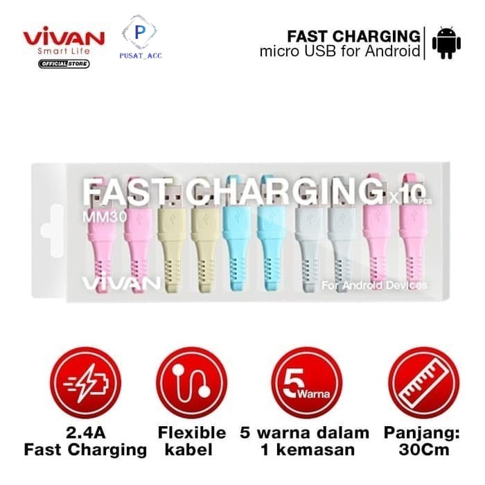 MM30- Vivan 30 CM Micro USB Data Cable 2.4 A