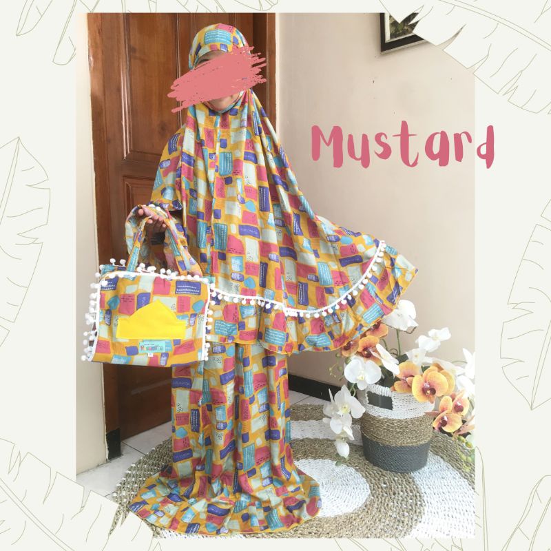 MUKENAH SAJADAH LIPAT ANAK vol. 2 & vol. 3|| MUKENAH RAYON ANAK || MUKENAH ANAK MURAH-Mustard motif patch