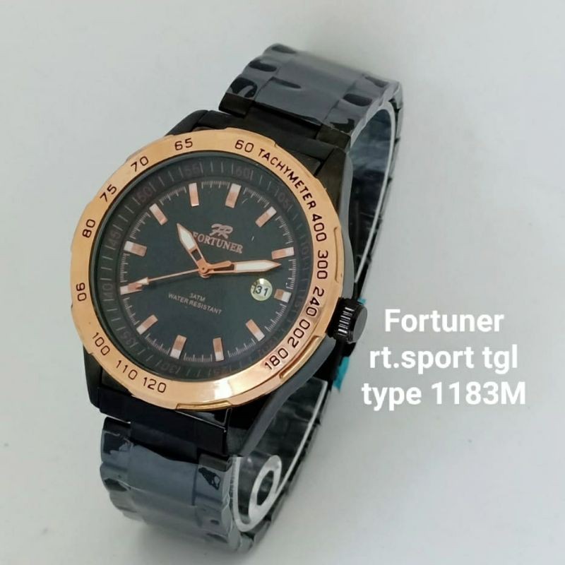 Jam Tangan Cowok Rantai Hitam Waterresist Fortuner 1183M Original Murah