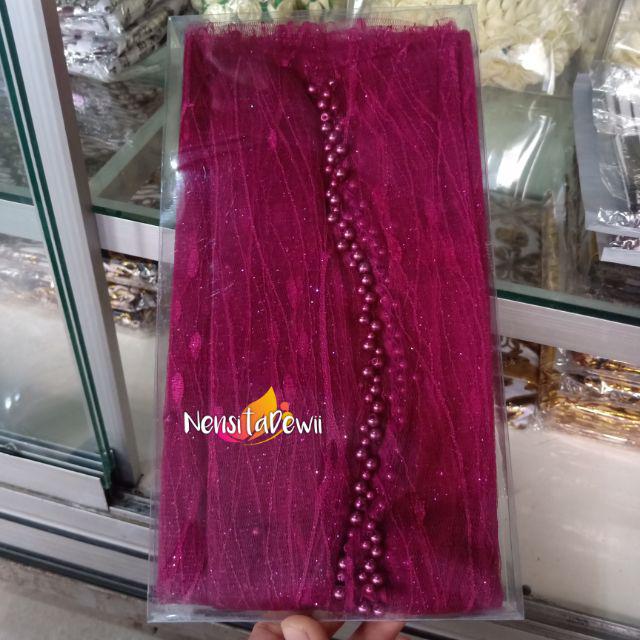 KERUDUNG PENGANTIN / VEIL MUTIARA MOTIF AKAR / VEIL MUTIARA POLOS / VEIL PENGANTIN-Maroon (Akar)