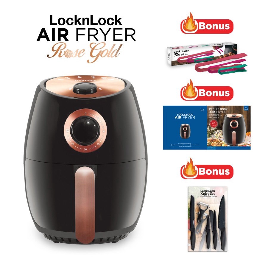 LOCK N LOCK Air Fryer Rose Gold - Bonus 3pcs & Resep Buku
