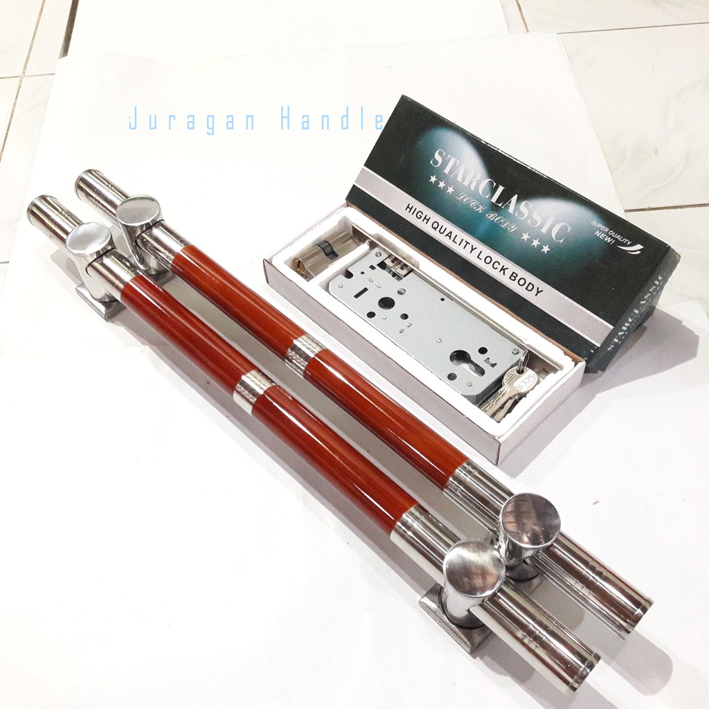 gagang pintu rumah 60 cm dan 1 set body kunci tarikan pintu stainless handle minimalis