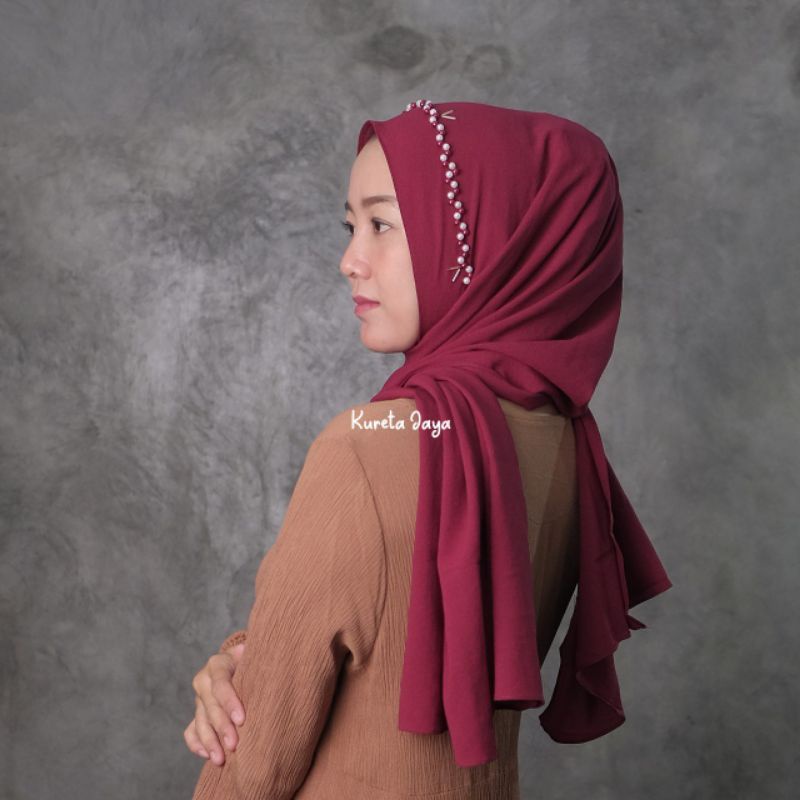 Pashmina Tali Instan Payet Diamond Strech Elastis Premium Pasmina Pesta Bando Swarosky Realpict Original PashminaPesta-Maroon