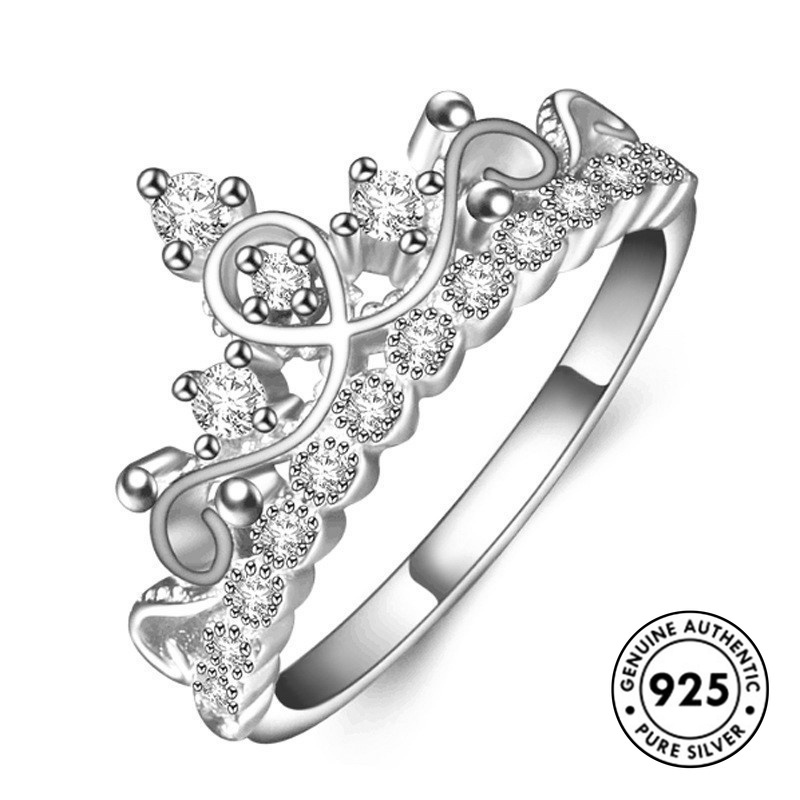 Cincin Sterling Silver 925 Model Mahkota Elegan Warna Rose Gold Untuk Wanita