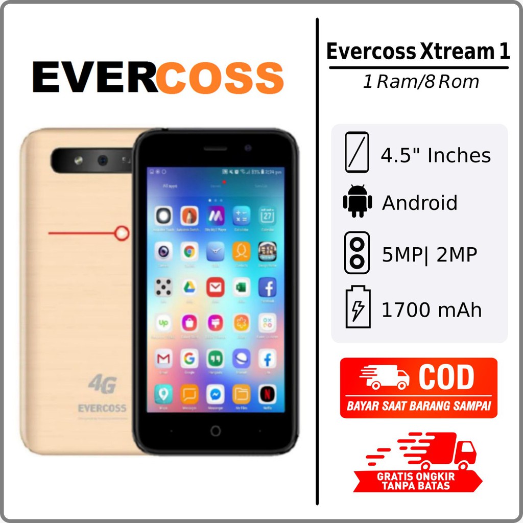 EVERCOSS XTREAM 1 S45 1/8 RAM 1GB INTERNAL 8GB GARANSI RESMI