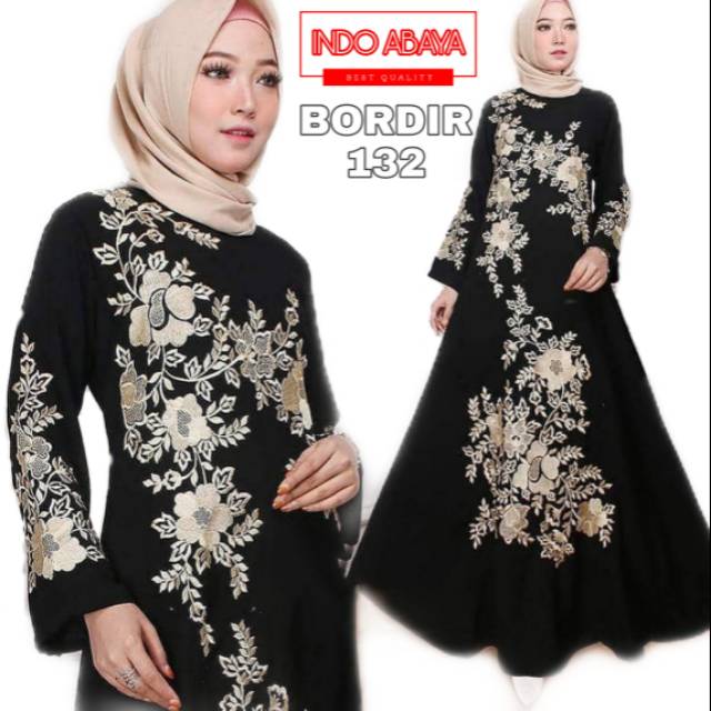 Abaya Bordir 132 Bahan Saudi Jetblack Syar'i / Abaya Hitam Arabian Style INDO ABAYA