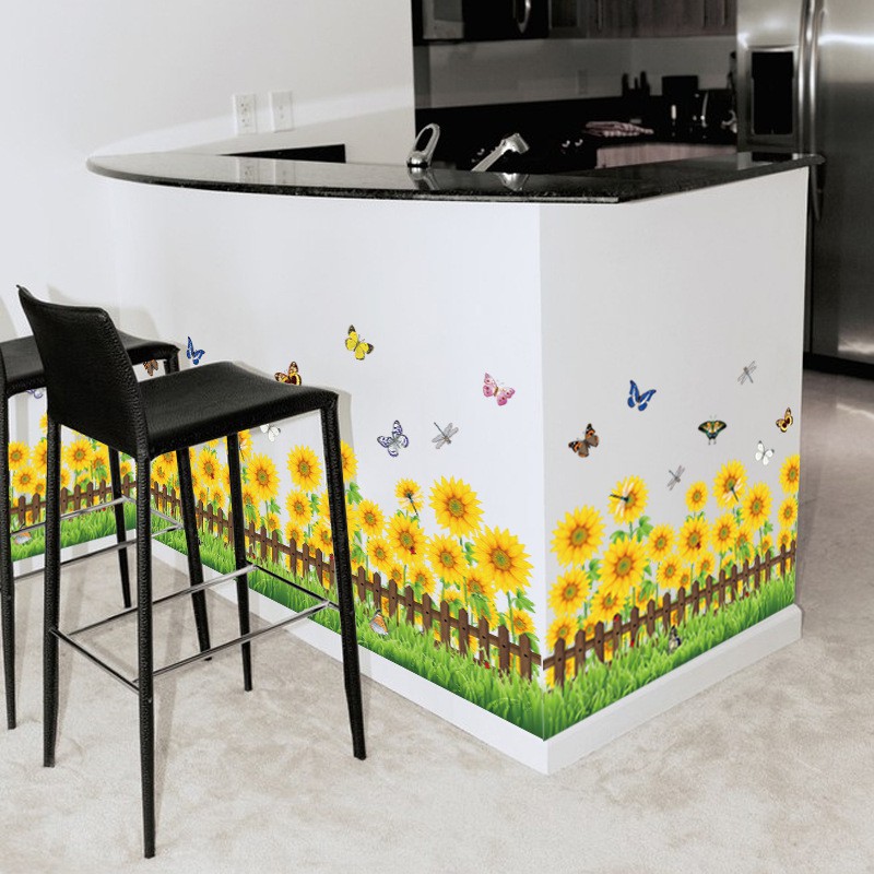 RELIZA WALL STICKER PAGAR BUNGA MATAHARI GREEN GRASS SUN FLOWER STIKER DINDING SK7060