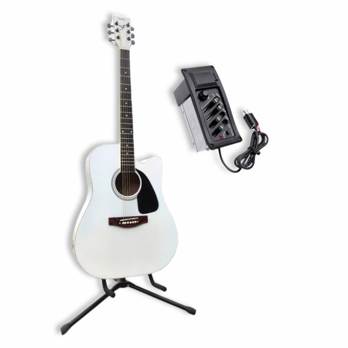 TERBARU Gitar akustik elektrik model yamaha jumbo putih mantap termurah - Paket A, Akustik