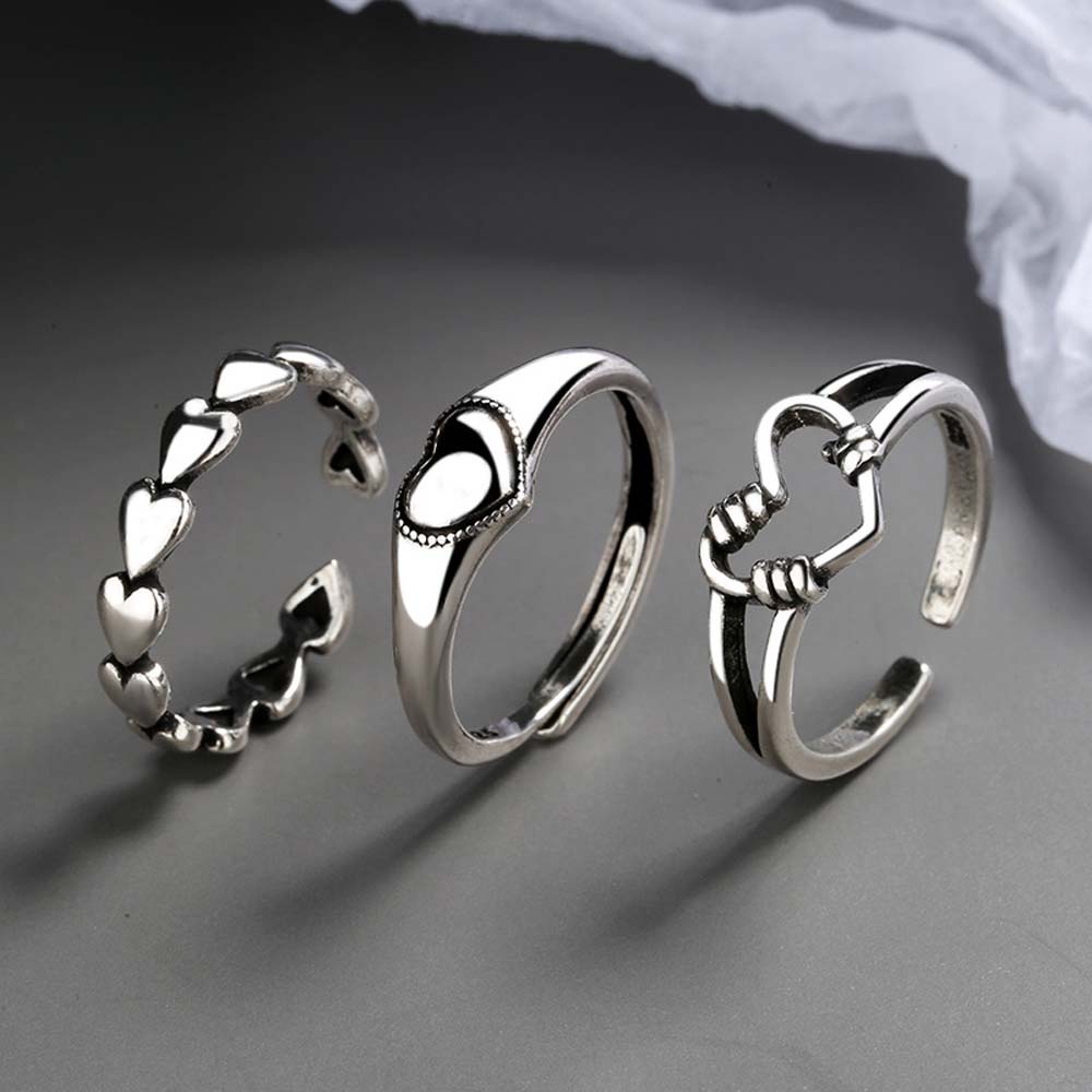 MXBEAUTY Simple Heart Rings Retro Fashion Jewelry Open Ring Wild Hollow Love Korean Personality Girls Copper