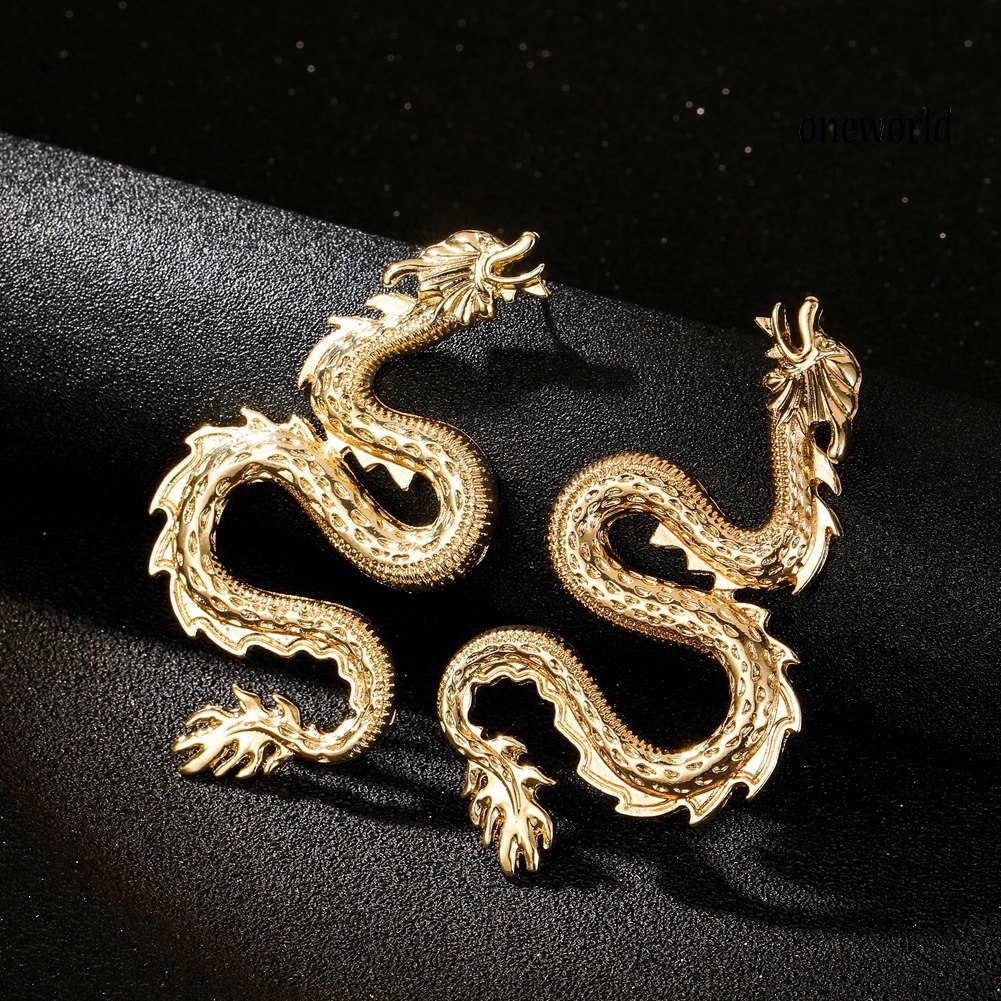 OW# Stylish Women Curved Dragon Shape Alloy Ear Studs Earrings Party Jewelry Gift