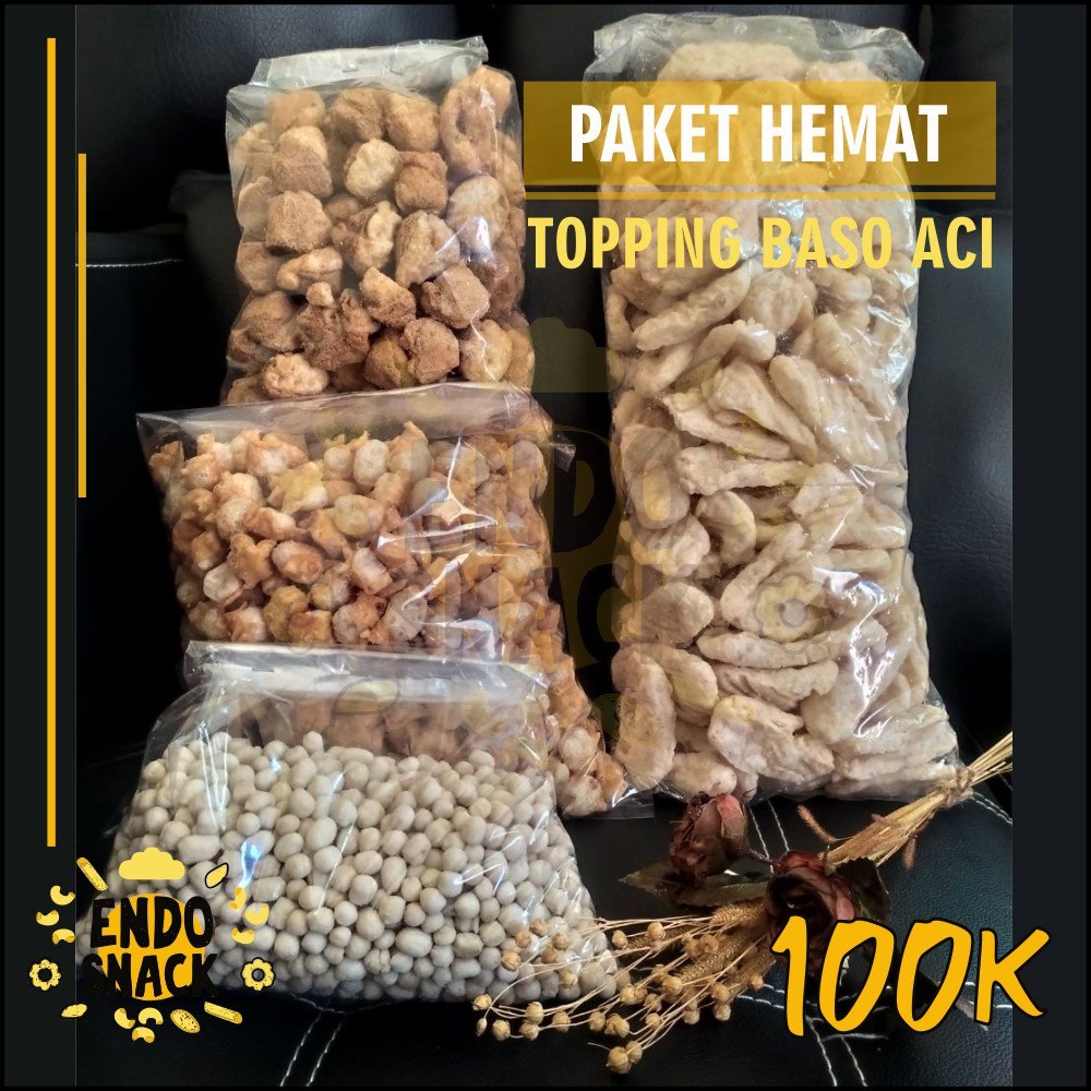 

Paket 100 Ribu Topping Baso Aci isi paket Cuanki Lidah, Siomay Mini, Cuanki Tahu dan Sukro Cikur