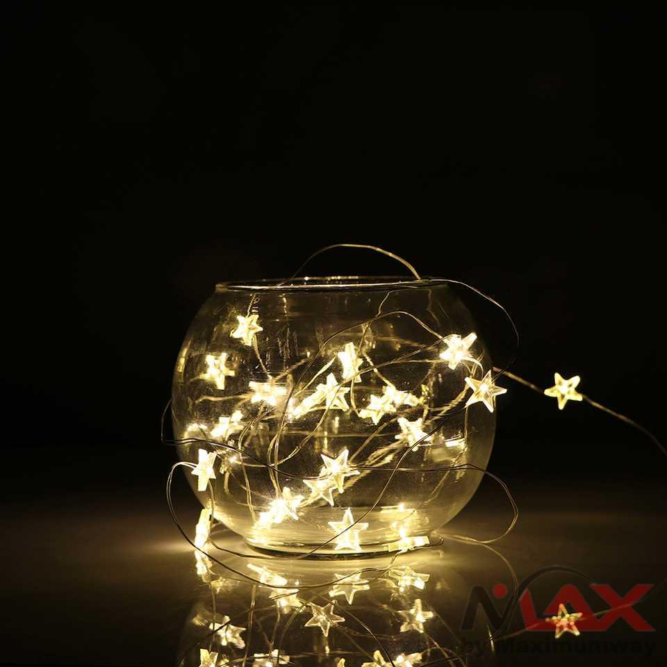 Lampu Tumblr Natal bentuk Bintang Warm White 3M 20LED Lampu Kawat Lampu String DKG Lampu Hias Dekorasi Bintang Pentagram Light Battery 20 LED - 2G11 Star String LED Decor Lights USB Operated Fairy Lights Copper Wire Light String Xmas Garland Home Party