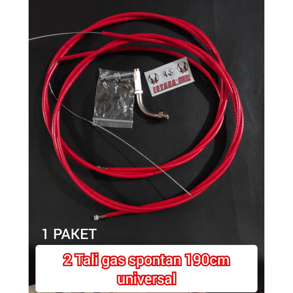 2 PCS Kabel gas merah serat karbon 190cm +stelan L gas.universal semua jenis motor metic/racing merah