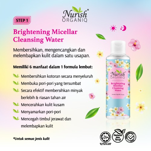 NURISH ORGANIQ [Travel Pack] Brightening Micellar Cleansing Water 30ml - Pembersih Kosmestik Wajah