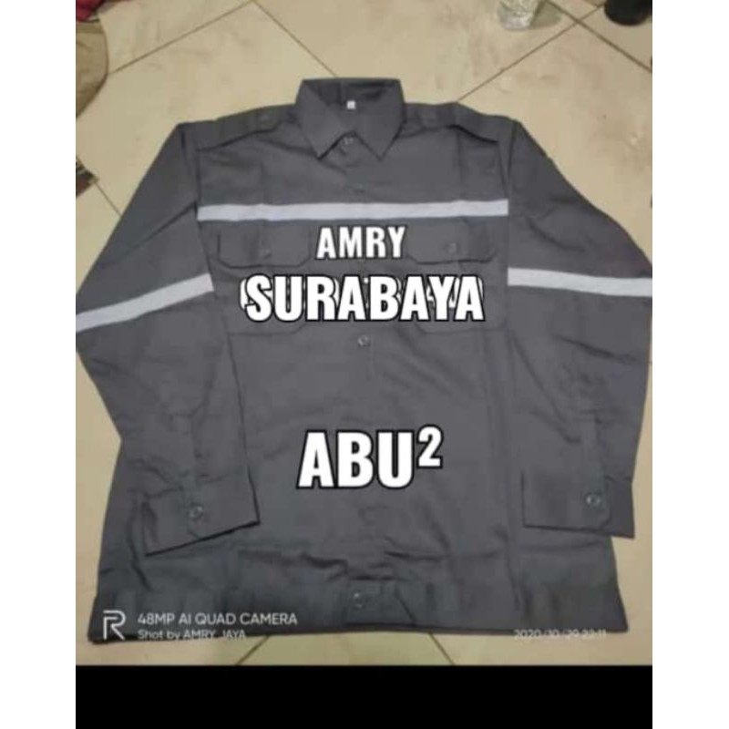 BAJU SAFETY ATASAN WEARPACK /PROYEK/KERJA LENGAN PANJANG WARNA ABU² ( AMRY JAYA SURABAYA )