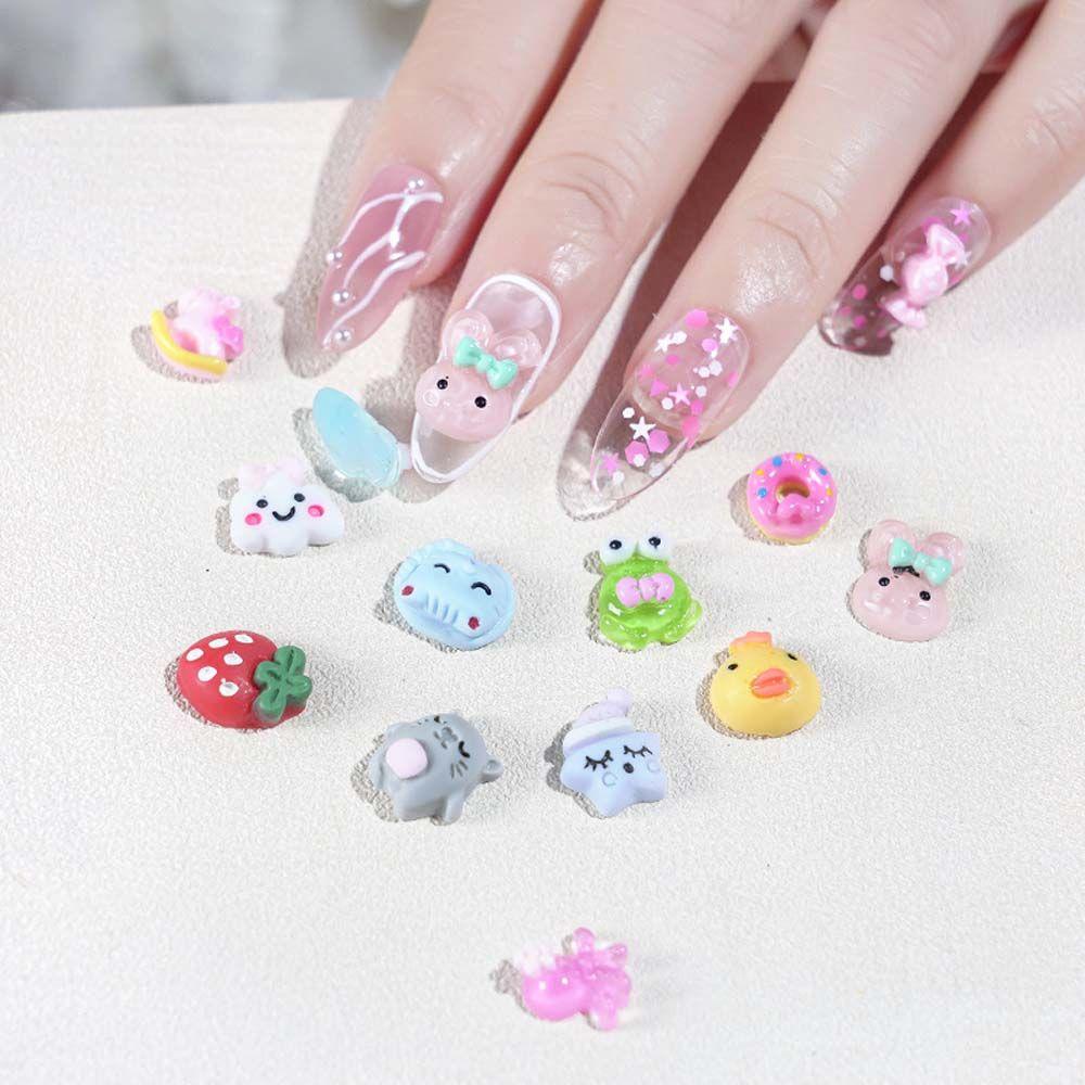 AUGUSTINA Agustina Perhiasan Resin DIY 28Pcs/Lot Pesona Kuku Kreatif Tips Kuku Manikur Aksesoris Warna Campur Dekorasi Nail Art