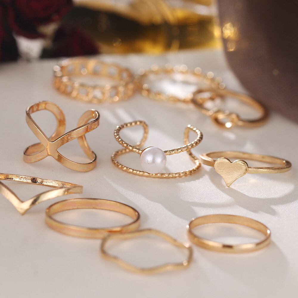 Vintage Gold Silver Ring Set Women Heart Twist Finger Ring Fashion Jewelry Wedding Gifts Accessories