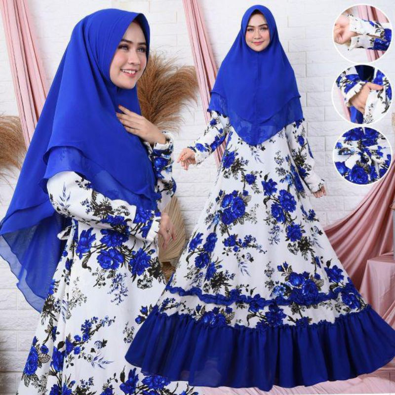 gamis syari monalisa premium mewah ld112 pb140 hight quality plus khimar ceruty syari rempel