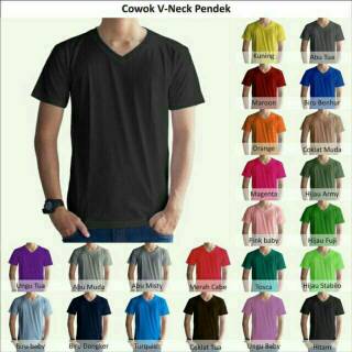  Kaos  polos  V neck bahan spandek ukuran  M L XL  DS1104 