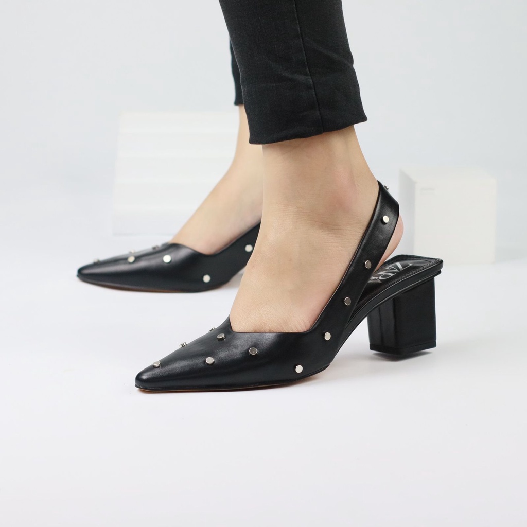 [7.7 Boombastis Sale⚡] - SEPATU SHOES WANITA ZS292 STUDDED LEATHER SLINGBACK HEELS PREMIUM IMPORT