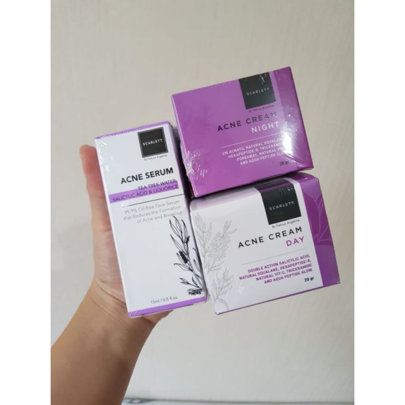 Scarlett Whitening Paket Acne (serum + night cream + day cream)