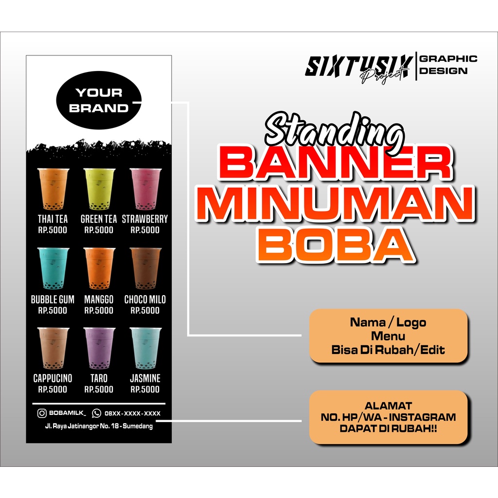 Standing Banner Minuman Boba Murah FREE DESAIN